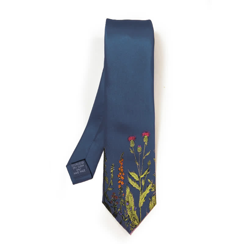 Cravate bleu marine pour homme au milieu de fleurs - Bleu marine - image 0