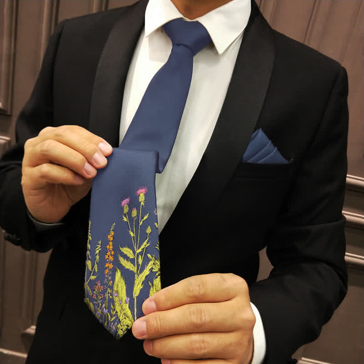 Cravate bleu marine pour homme au milieu de fleurs - image 2
