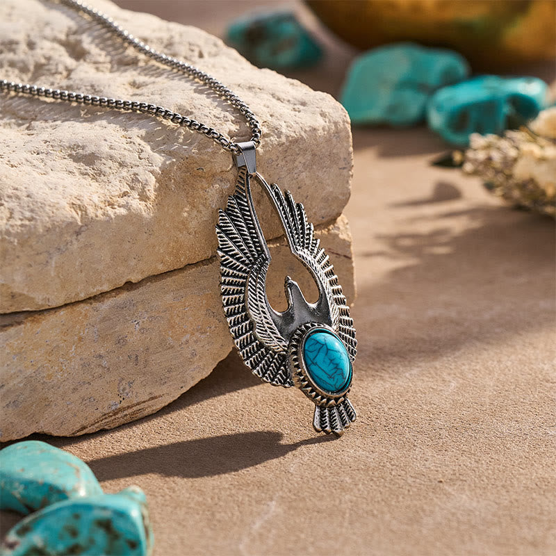 Collier Punk Vintage Argent Plume Crâne Turquoise - image 4