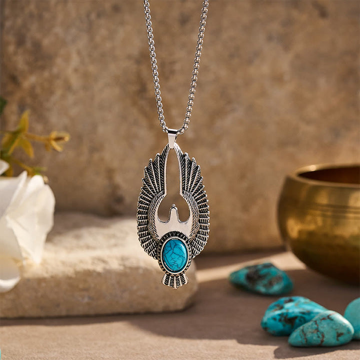 Collier Punk Vintage Argent Plume Crâne Turquoise - 27,56" / 70 cm - image 0