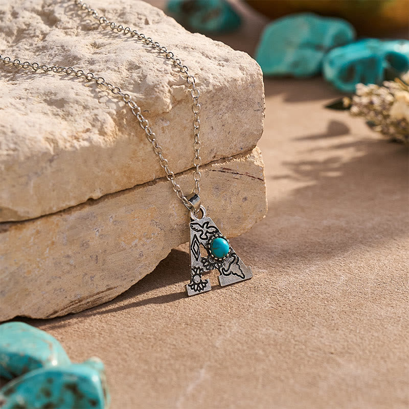 Collier vintage avec pendentif turquoise et initiale - image 4