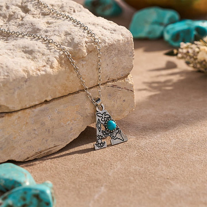 Collier vintage avec pendentif turquoise et initiale - image 4