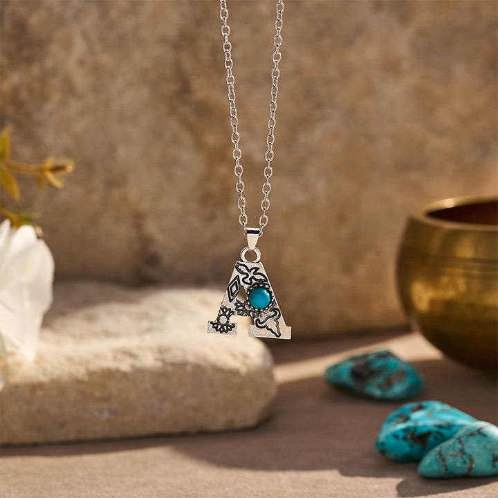 Collier vintage avec pendentif turquoise et initiale - A - image 0