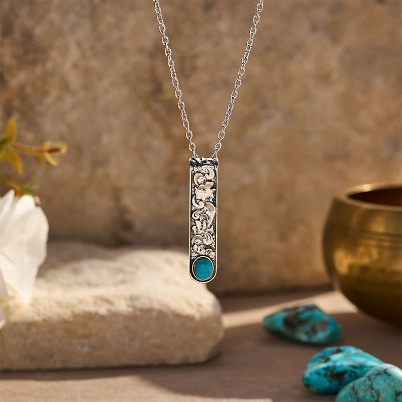 Collier vintage en turquoise gravée - Bleu - image 0