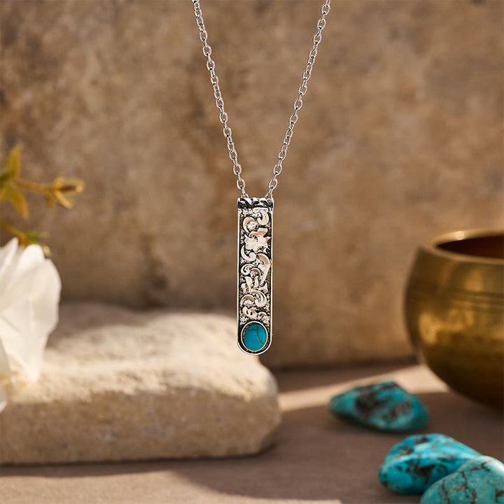 Collier vintage en turquoise gravée - Bleu - image 0