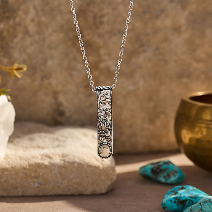 Collier vintage en turquoise gravée - Blanc - image 3