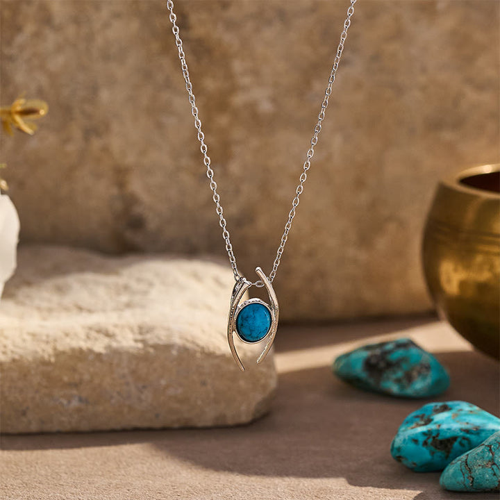 Collier pendentif ovale turquoise incurvé style bohème vintage - Argent - image 0