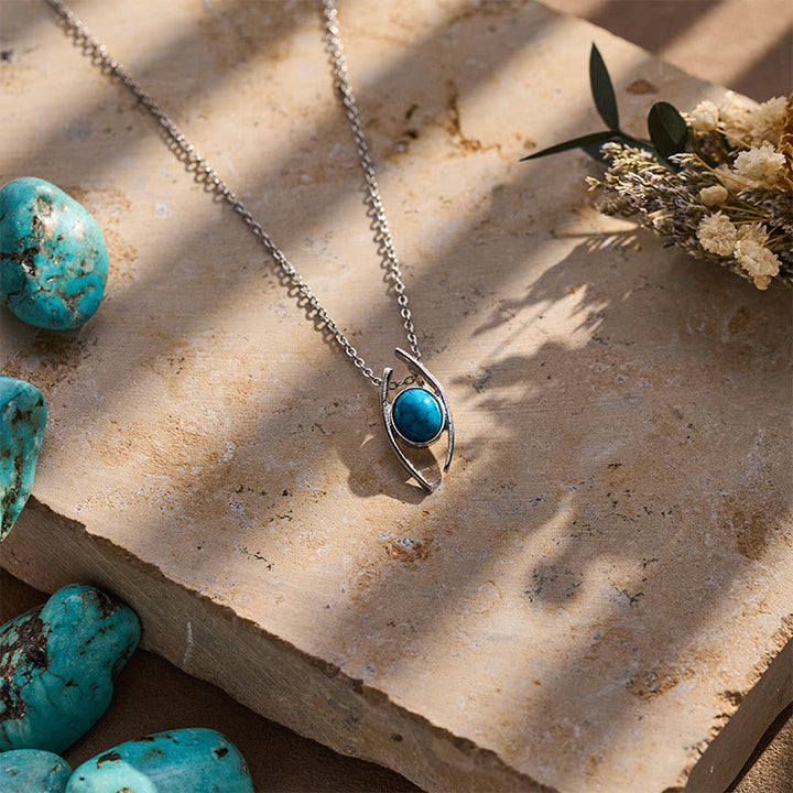 Collier pendentif ovale turquoise incurvé style bohème vintage - image 4