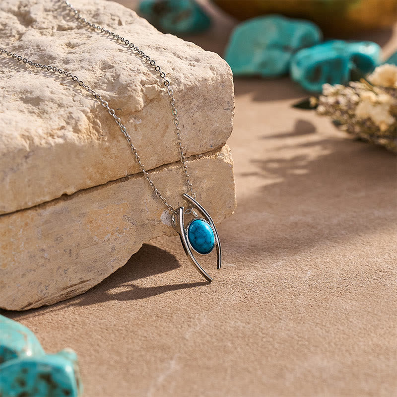 Collier pendentif ovale turquoise incurvé style bohème vintage - image 3