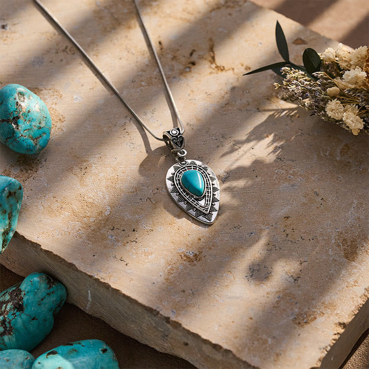 Collier pendentif vintage en turquoise gravée en forme de larme - image 4