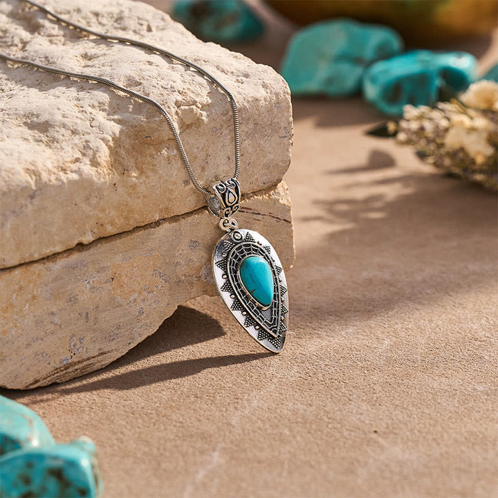 Collier pendentif vintage en turquoise gravée en forme de larme - image 3