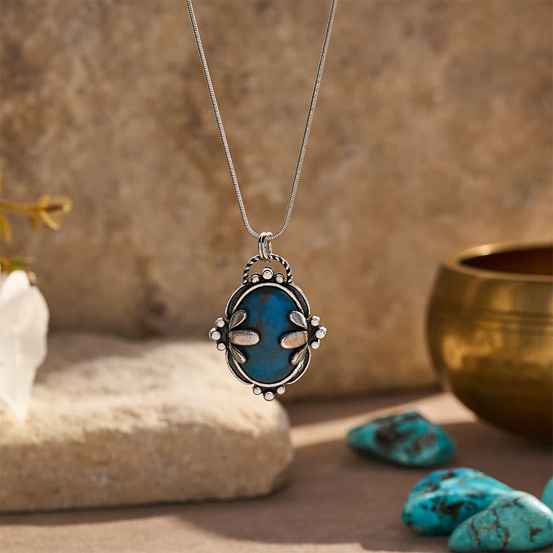 Collier pendentif ovale vintage à motif floral et pierre bleue - Argent - image 0