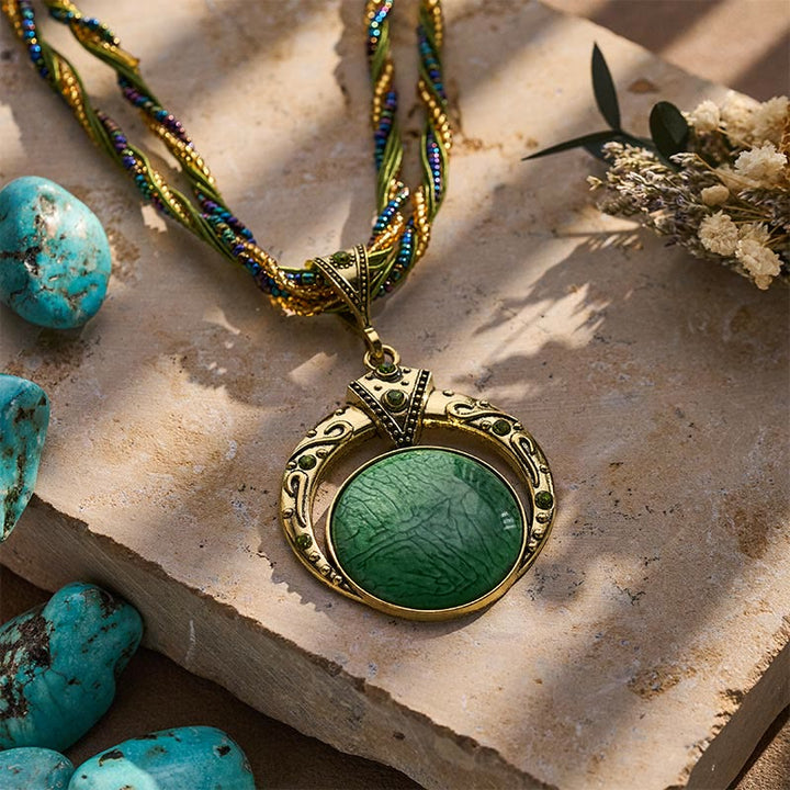 Collier bohème vintage fait main avec perles et pierres rondes - image 4