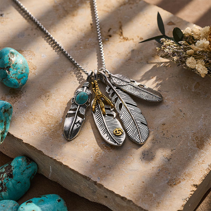 Collier vintage western pour homme avec pendentif à quatre plumes - image 4