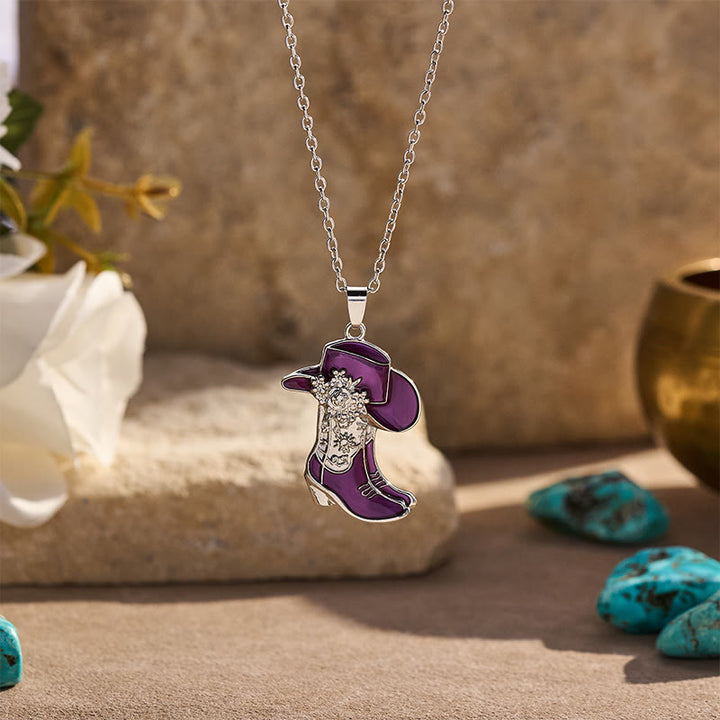 Collier pendentif botte de cowboy violette pour femme - Violet - image 0