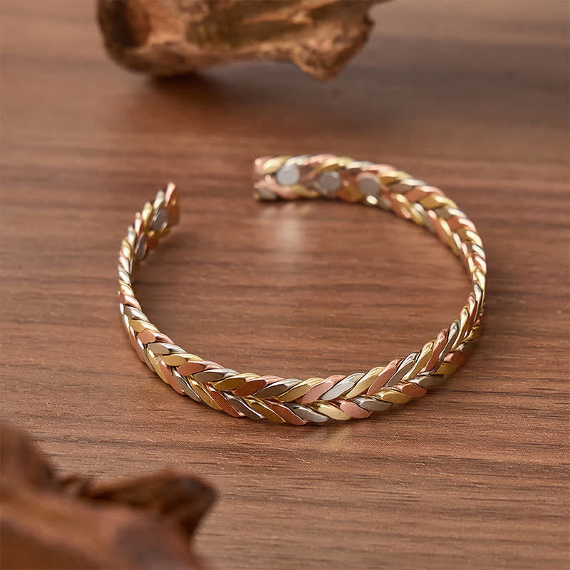 Bracelet magnétique à ouverture par manchette tressée en cuivre tricolore - image 3