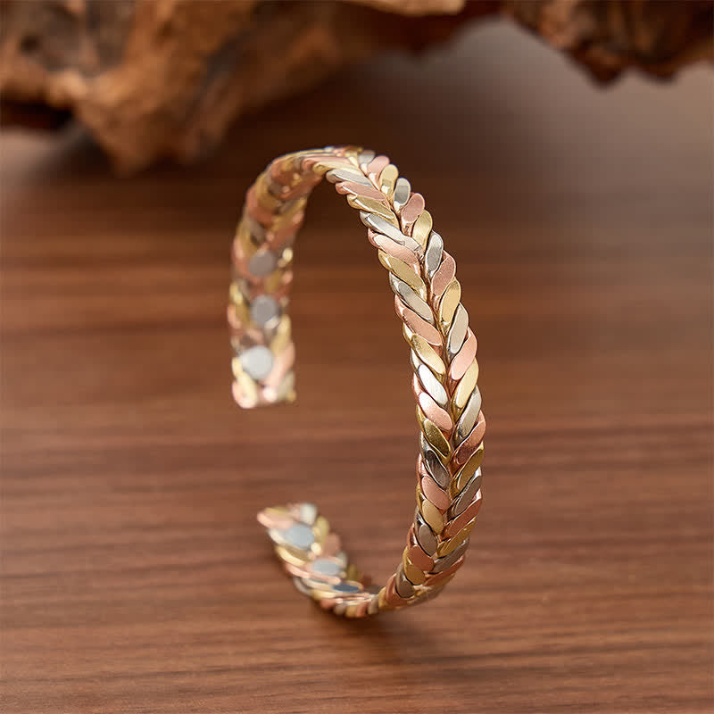 Bracelet magnétique à ouverture par manchette tressée en cuivre tricolore - Tricolore - image 0