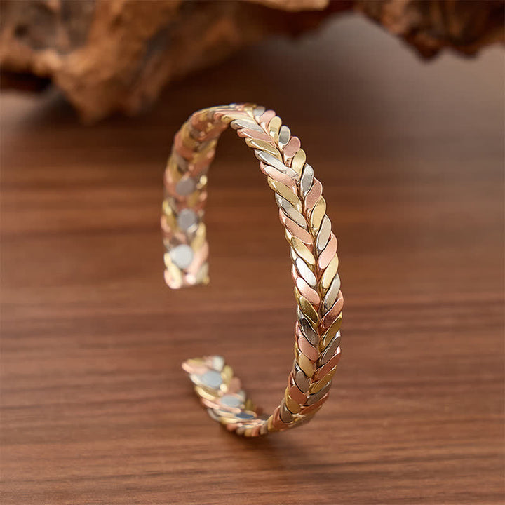 Bracelet magnétique à ouverture par manchette tressée en cuivre tricolore - Tricolore - image 0