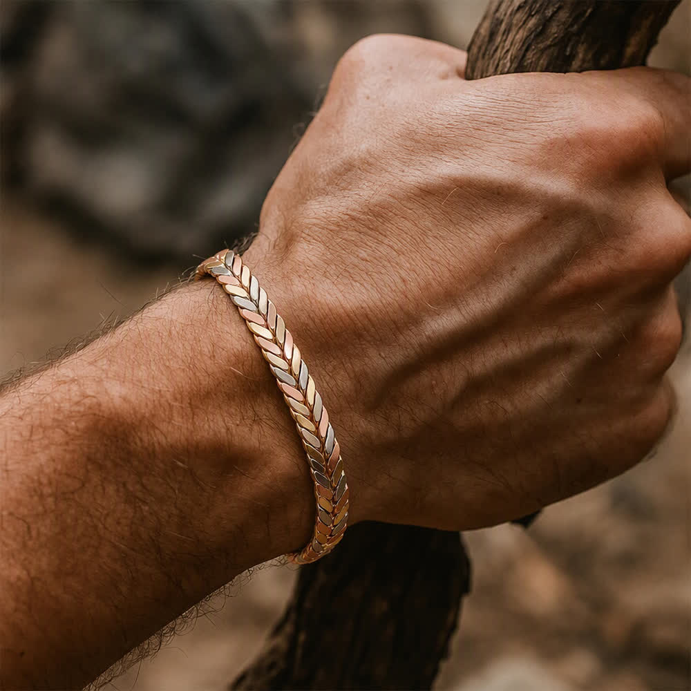 Bracelet magnétique à ouverture par manchette tressée en cuivre tricolore - image 1