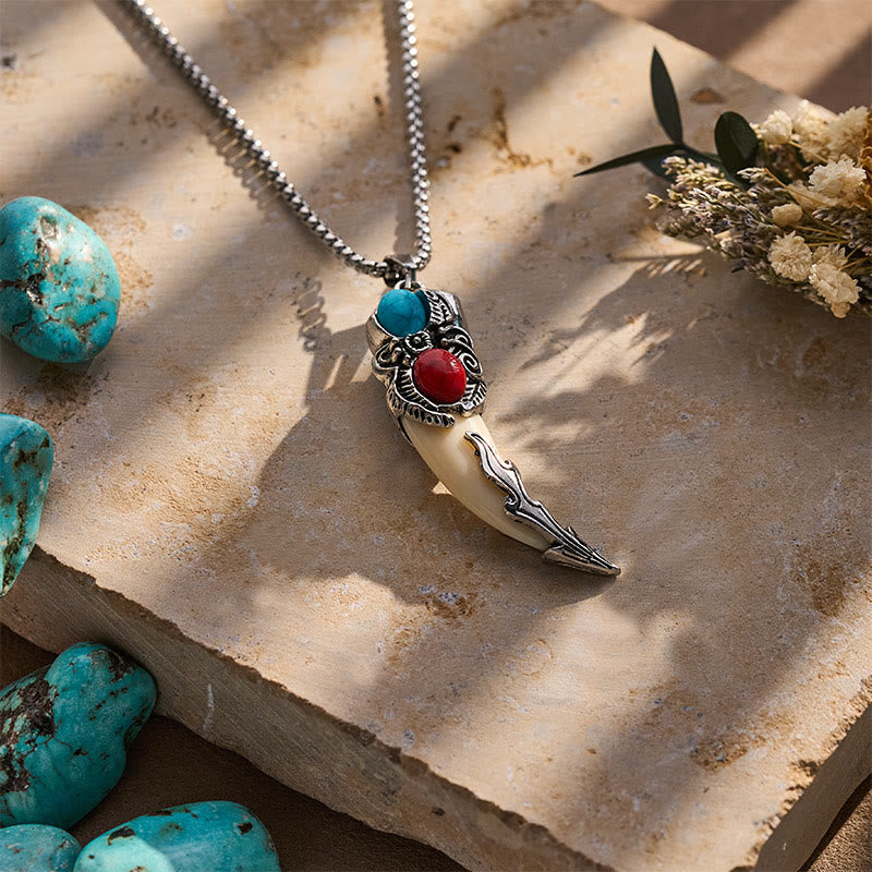 Collier vintage western pour homme en dent de loup à deux pierres - image 4