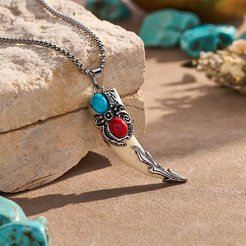 Collier vintage western pour homme en dent de loup à deux pierres - image 3