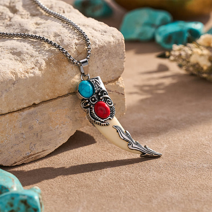 Collier vintage western pour homme en dent de loup à deux pierres - image 3