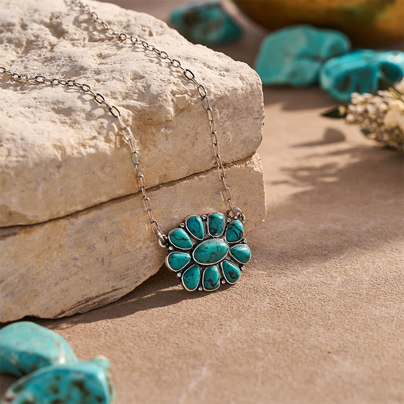 Collier vintage bohème turquoise à fleurs pour femme - image 3
