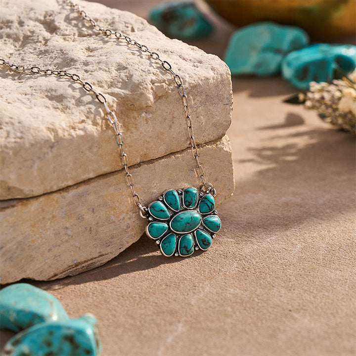 Collier vintage bohème turquoise à fleurs pour femme - image 3