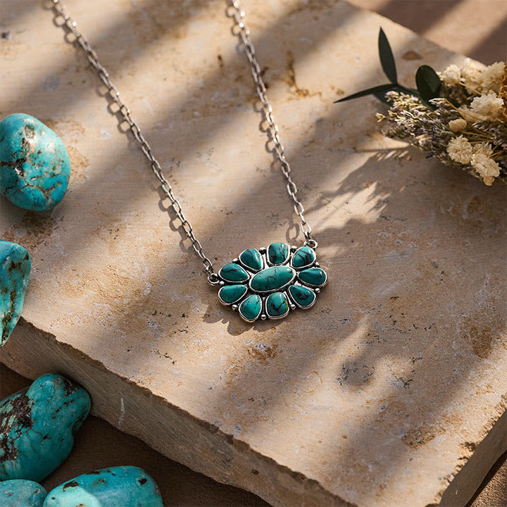Collier vintage bohème turquoise à fleurs pour femme - image 4