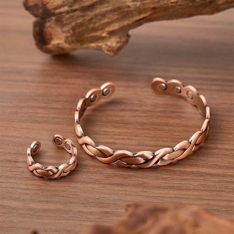 Bracelet et bague magnétiques en cuivre pur tressé - image 2
