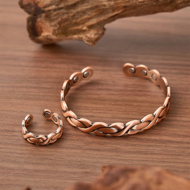 Bracelet et bague magnétiques en cuivre pur tressé - image 2