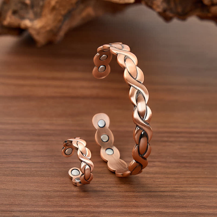 Bracelet et bague magnétiques en cuivre pur tressé - Bracelet + Bague - image 0