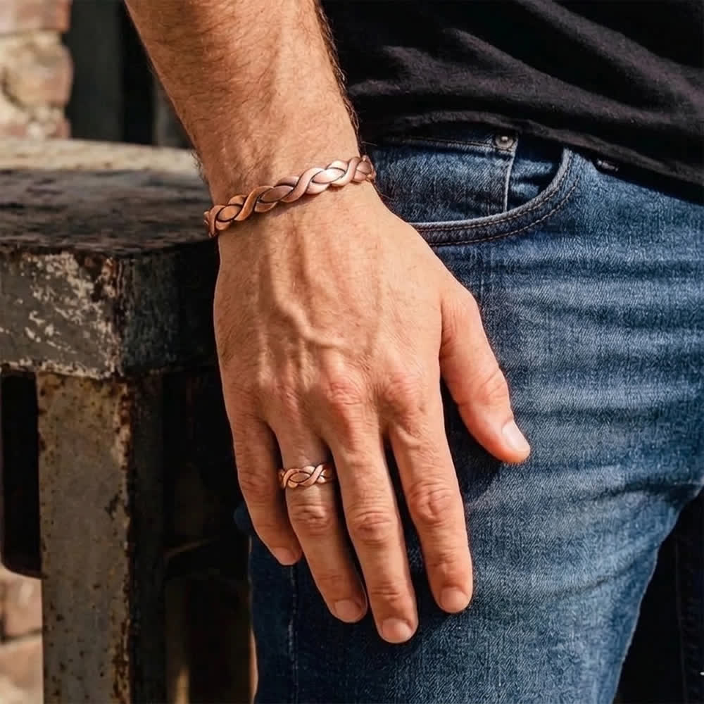 Bracelet et bague magnétiques en cuivre pur tressé - image 1