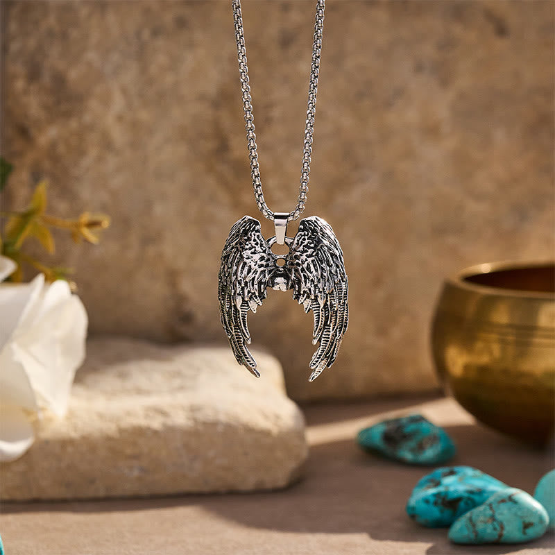 Collier pendentif ailes d'ange style punk vintage - Argent - image 0