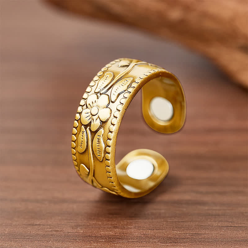 Ensemble bracelet et bague magnétiques vintage à motif floral en relief - image 8