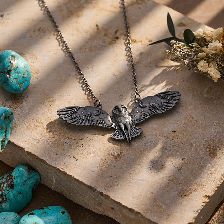 Collier pendentif hibou vintage avec lune et ailes de forêt - image 4