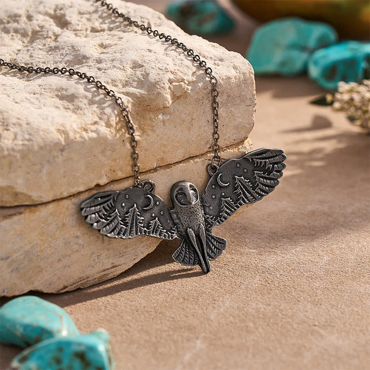 Collier pendentif hibou vintage avec lune et ailes de forêt - image 3