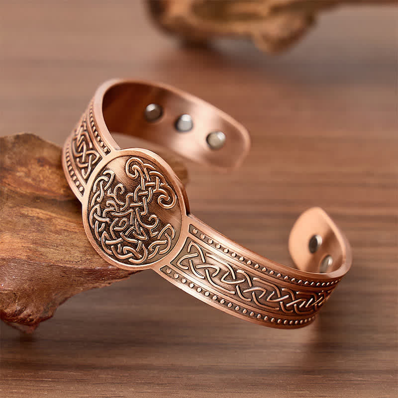 Bracelet magnétique ajustable en cuivre avec nœuds celtiques et motif Arbre de Vie - image 2