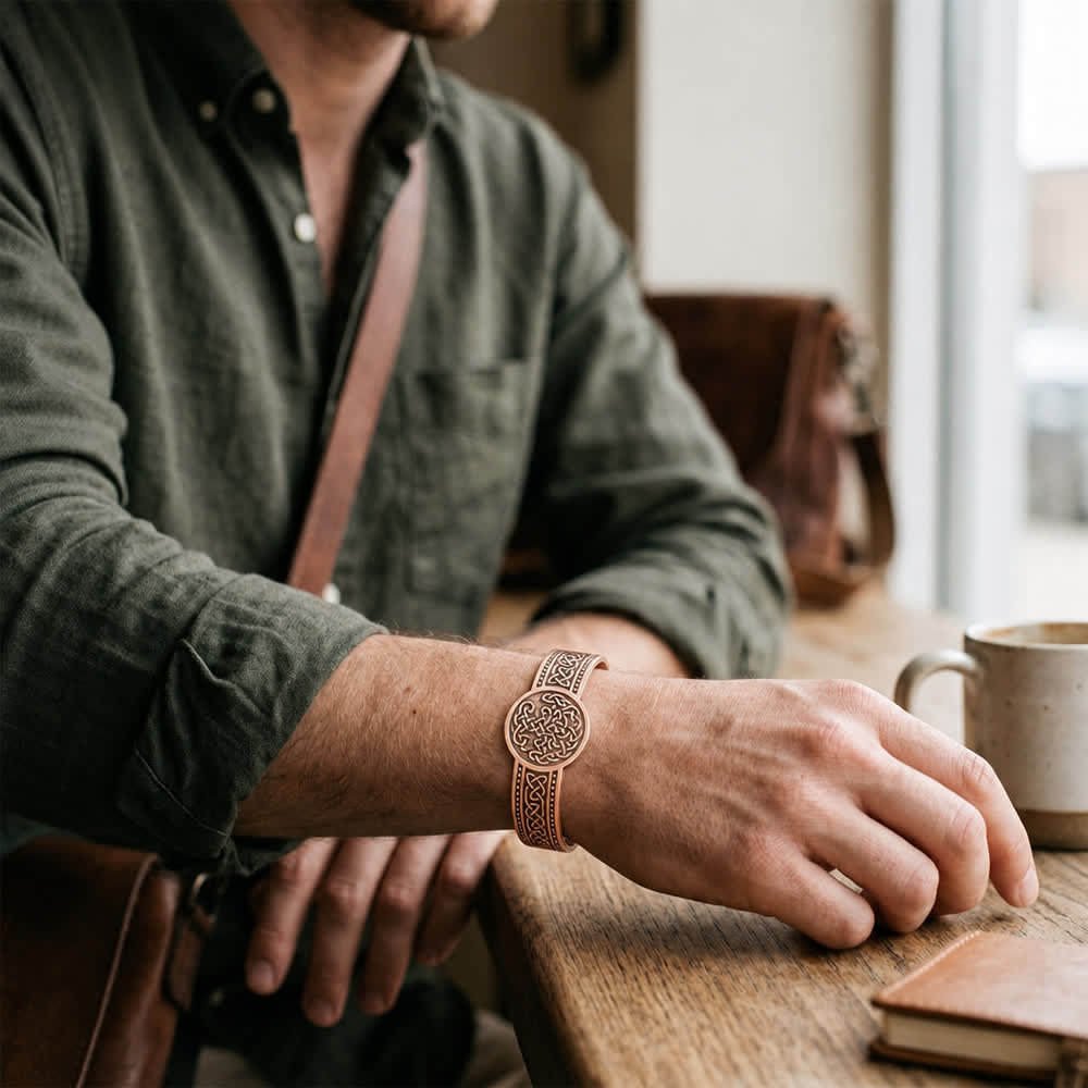 Bracelet magnétique ajustable en cuivre avec nœuds celtiques et motif Arbre de Vie - image 1
