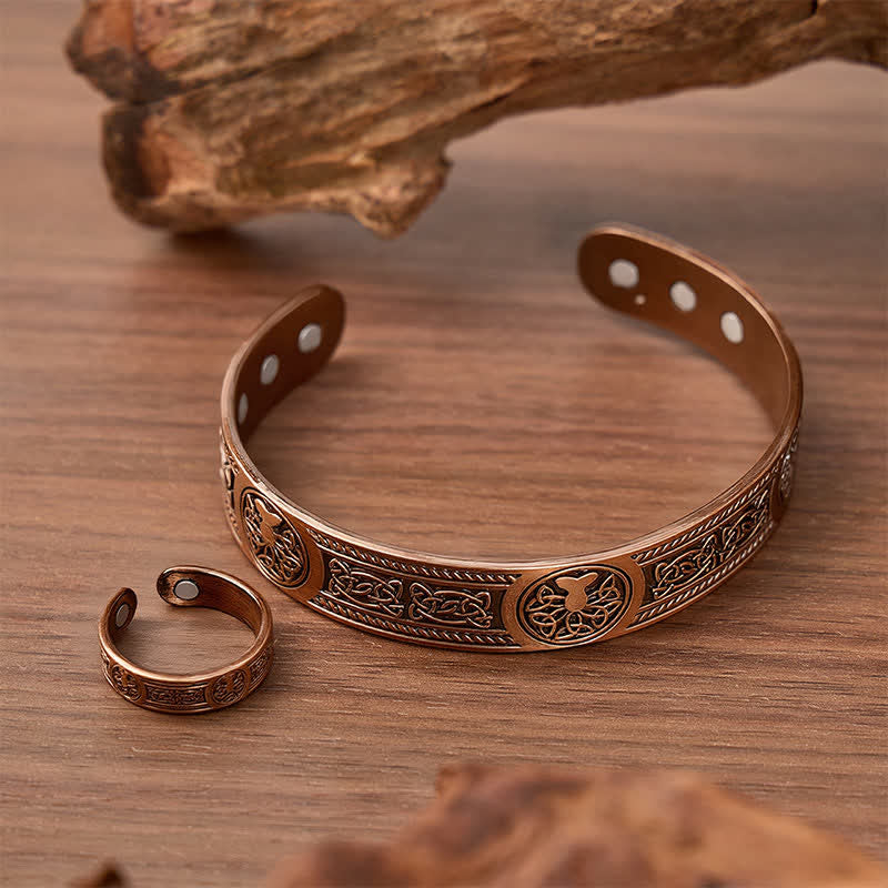 Ensemble bracelet et bague magnétiques sculptés de l'Arbre de Vie occidental - image 2