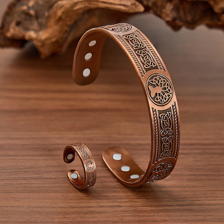 Ensemble bracelet et bague magnétiques sculptés de l'Arbre de Vie occidental - Bracelet + Bague - image 0
