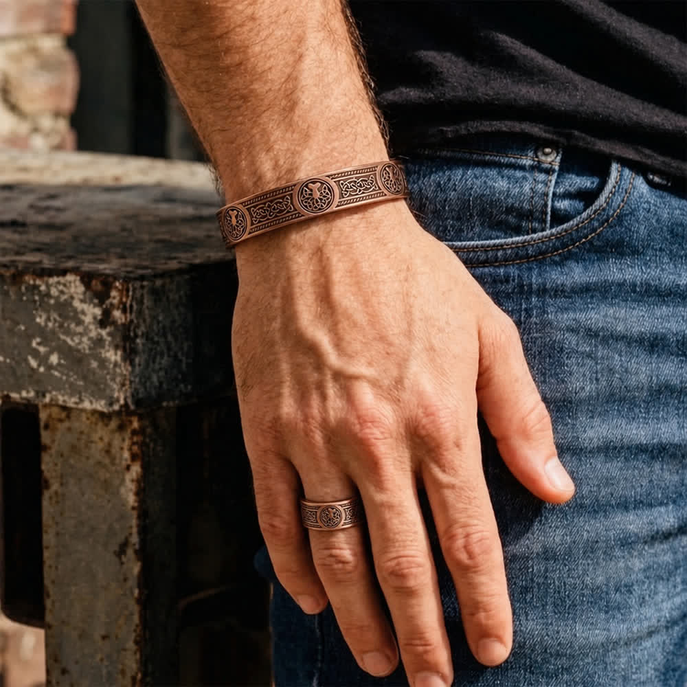 Ensemble bracelet et bague magnétiques sculptés de l'Arbre de Vie occidental - image 1