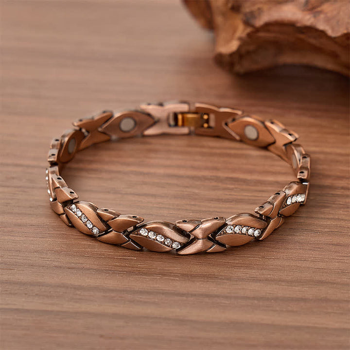 Bracelet à maillons magnétiques en cuivre et feuille de cristal avec outil de retrait de maillons - Bronze rouge - image 0