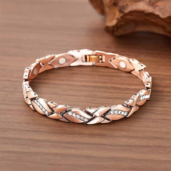 Bracelet à maillons magnétiques en cuivre et feuille de cristal avec outil de retrait de maillons - Or rose - image 4