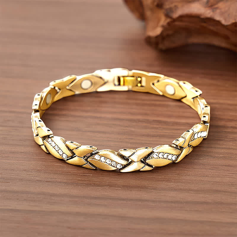 Bracelet à maillons magnétiques en cuivre et feuille de cristal avec outil de retrait de maillons - Or - image 5