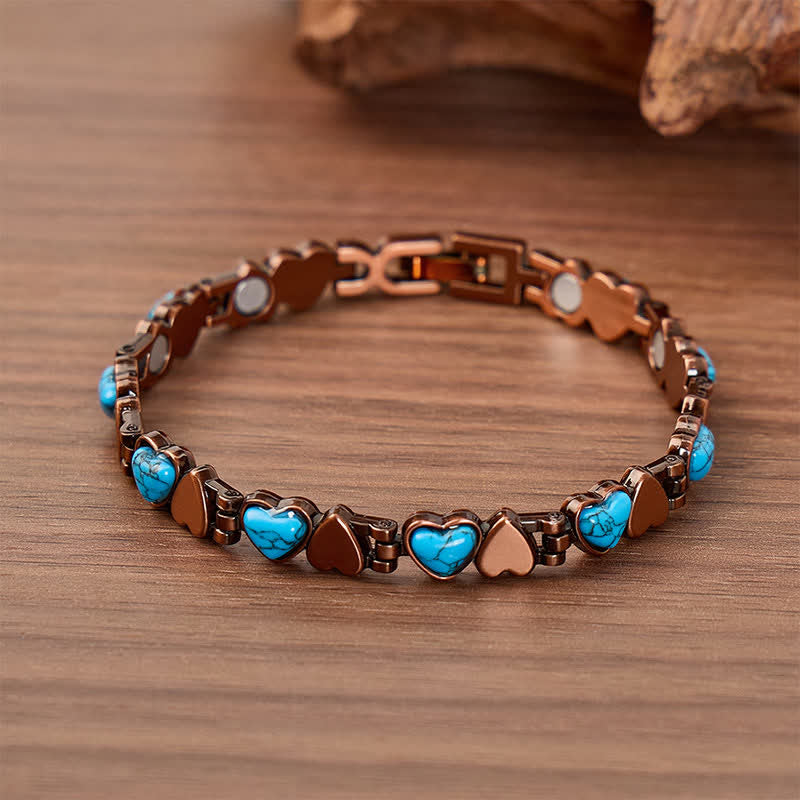 Bracelet magnétique en cuivre avec cœur turquoise et outil de retrait de maillons - Bronze rouge - image 0