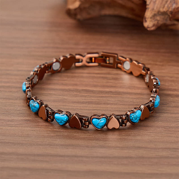 Bracelet magnétique en cuivre avec cœur turquoise et outil de retrait de maillons - Bronze rouge - image 0