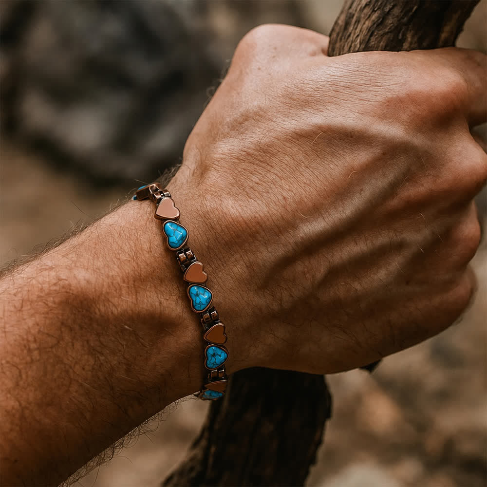 Bracelet magnétique en cuivre avec cœur turquoise et outil de retrait de maillons - image 1