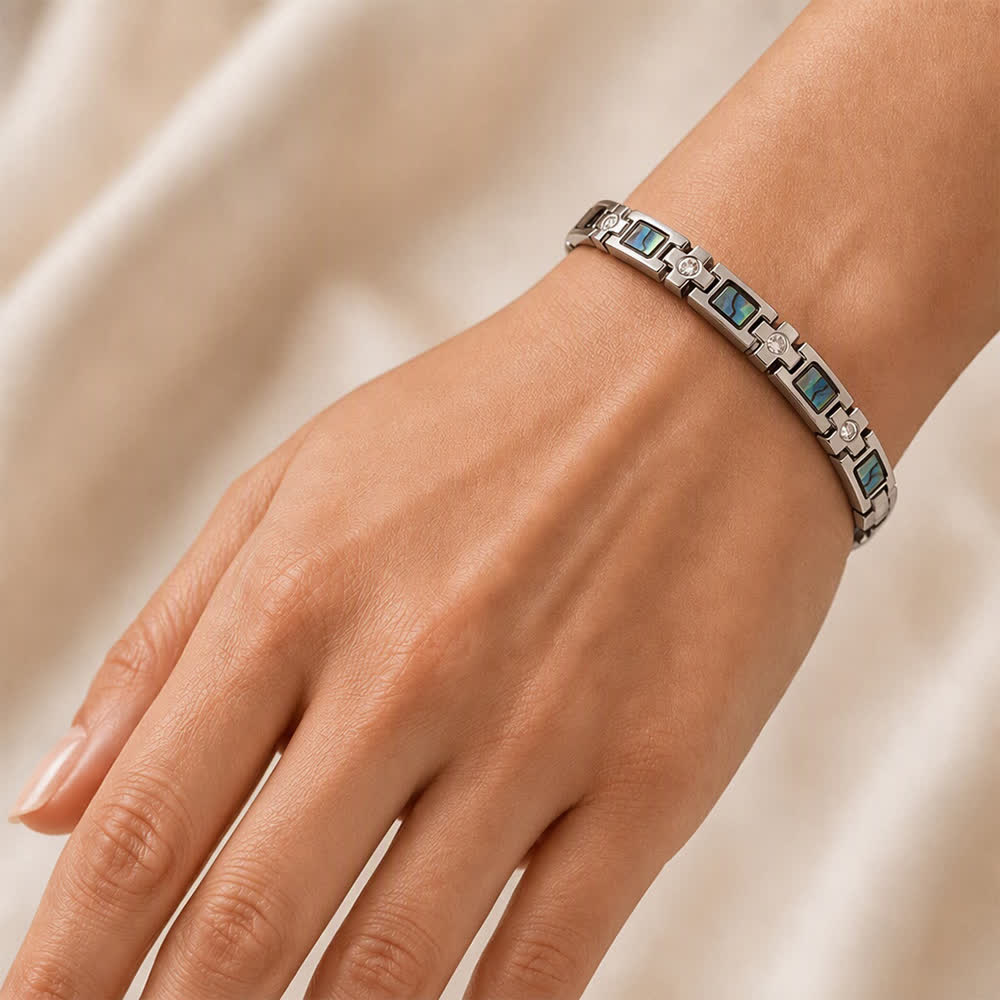 Bracelet à maillons magnétiques en nacre d'ormeau argentée avec outil de retrait de maillons - image 1