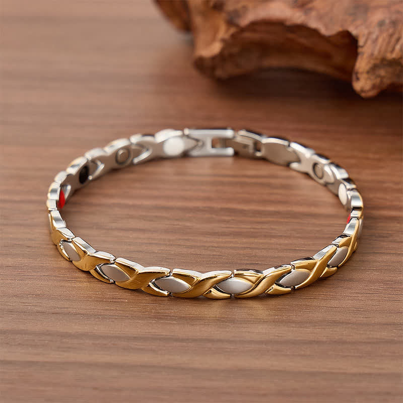 Bracelet à maillons magnétiques au design puzzle moderne avec outil de retrait de maillons - Or et argent - image 0